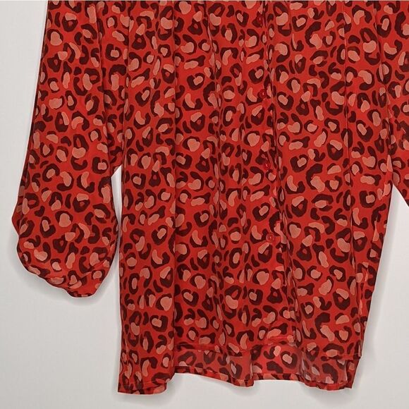 Tucker The Classic Blouse Leo in Love Silk Crepe de Chine Red Leopard Print - Picture 3 of 8